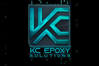 KC Epoxy Solutions neon logo featuring cyan geometric design on dark background