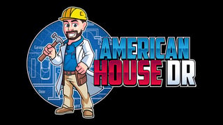 American House Doctor logo featuring a cartoon contractor in yellow hard hat holding a wrench