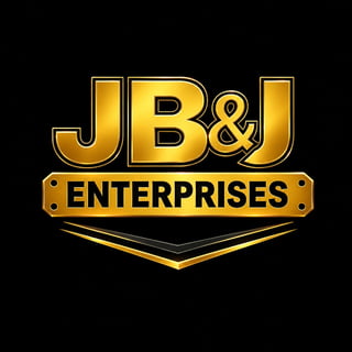 JB and J Enterprises gold logo with shield design on black background